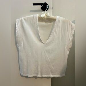 Frame Denim White V-Neck Short Sleeve Tee